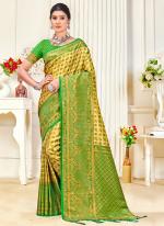 Kanjivaram Silk Yellow Festival Wear Weaving Saree